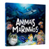 Livro infantil Animais Marinhos, capa dura azul com ilustração de diversas criaturas marinhas. — Plenitude