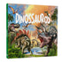 Livro de capa dura "Dinossauros" com ilustrações de dinossauros em paisagem pré-histórica. — Plenitude