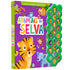 Livro Sonoro Animais da Selva, capa roxa com animais da selva e botões de som. — Plenitude