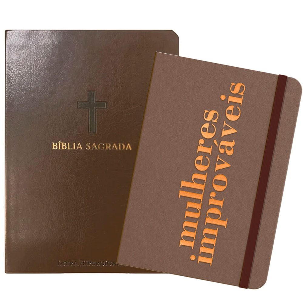Kit Bíblia Sagrada marrom e caderno marrom — Plenitude