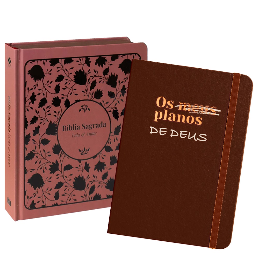 Kit Dia das Mães Fé e Propósito: Bíblia Sagrada rosa floral e caderno marrom "Os Meus Planos de Deus". — Plenitude