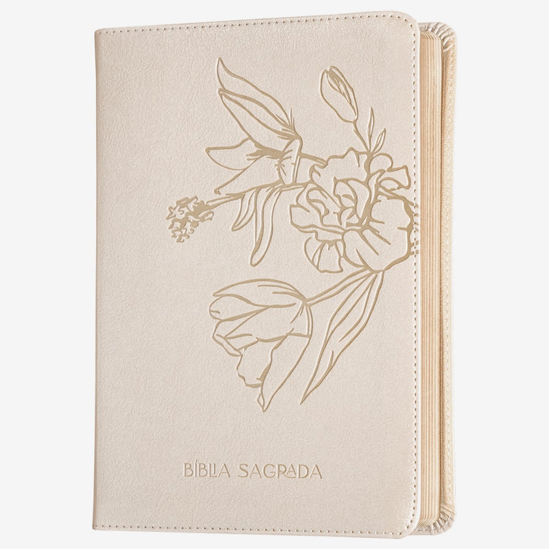 Bíblia The Purpose Book | A21 | Capa Couro Soft Bege Flores