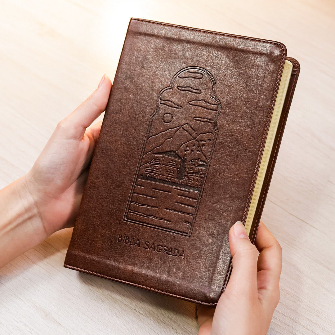 Bíblia The Purpose Book | A21 | Capa Couro Soft Marrom Paisagem