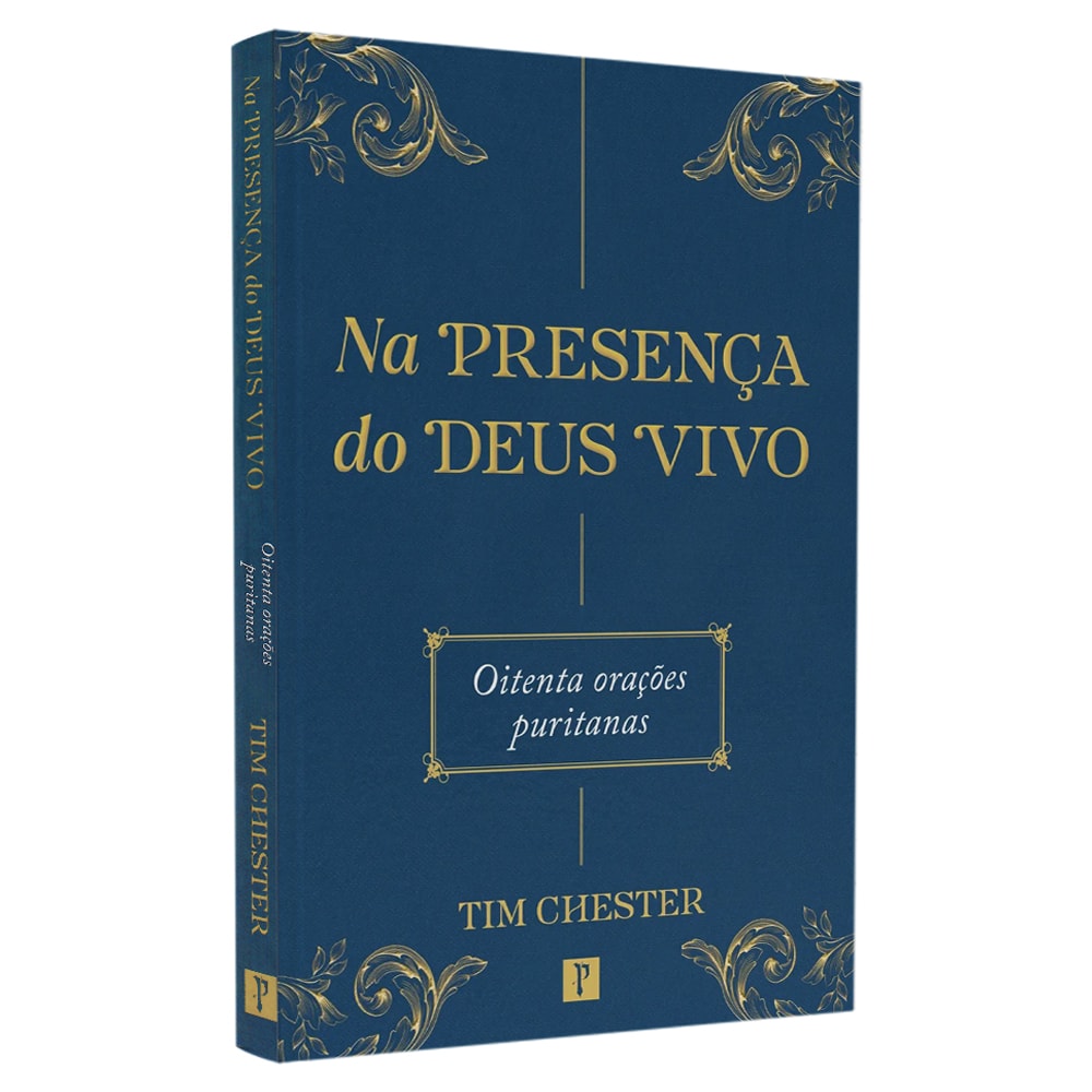 Livro Na Presença do Deus Vivo, capa comum, azul-marinho com detalhes dourados e título centralizado. — Plenitude
