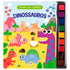 Livro Colorindo Com os Dedinhos Dinossauros, capa azul com dinossauros e tintas. — Plenitude