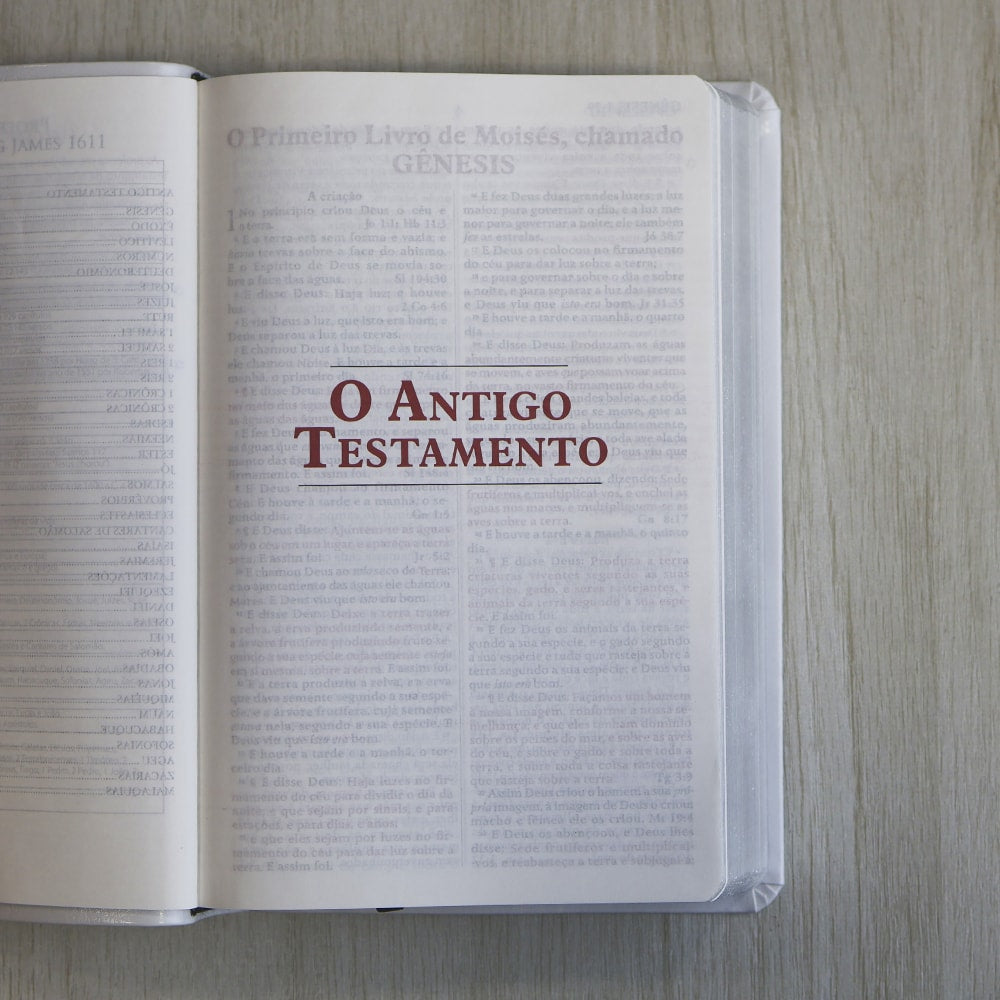Bíblia King James Fiel 1611 | Concordância e Pilcrows | Capa Luxo Branca