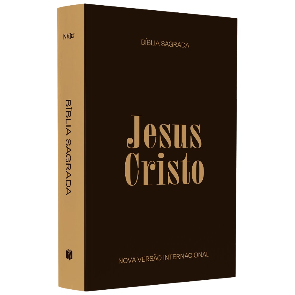 Bíblia Sagrada Jesus Cristo NVI, capa brochura marrom com letras douradas. — Plenitude
