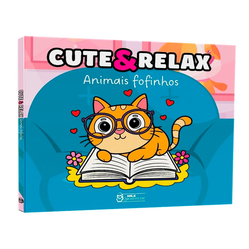 Livro de capa comum, Cute & Relax | Animais Fofinhos, com um gato laranja de óculos lendo um livro. — Plenitude
