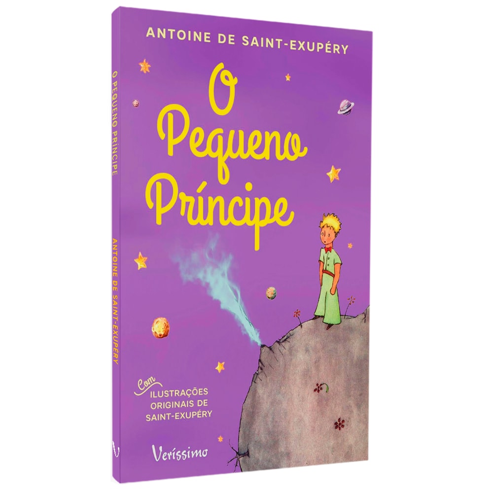 Livro O Pequeno Príncipe de Antoine de Saint-Exupéry, capa roxa pastel com o Pequeno Príncipe. — Plenitude
