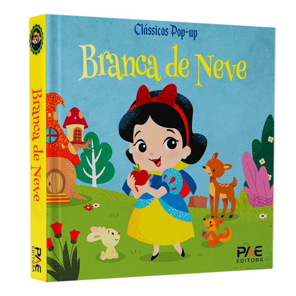 Livro Clássicos Pop-up, Branca de Neve, capa azul com Branca de Neve e animais da floresta. — Plenitude