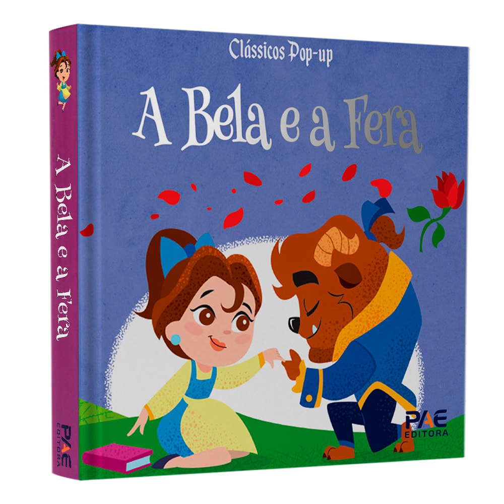 Livro Clássicos Pop-up, A Bela e a Fera, capa azul com Bela e Fera dançando. — Plenitude