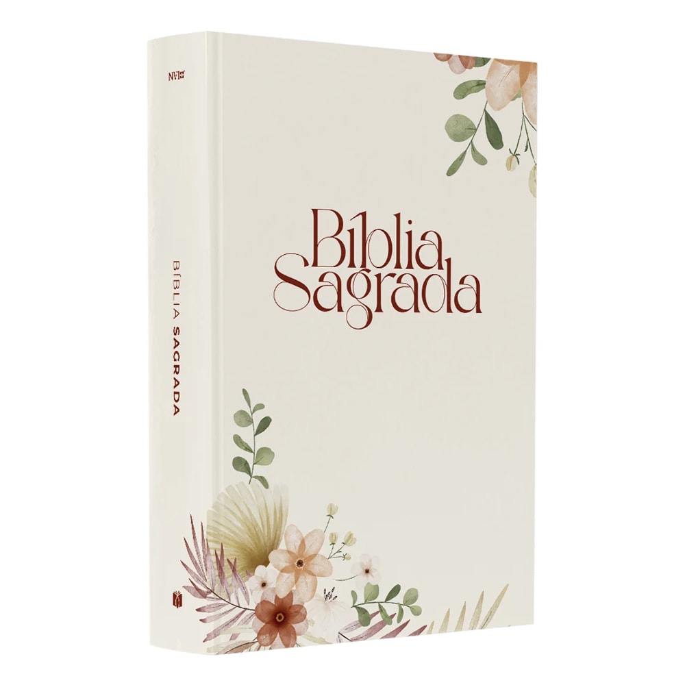 Bíblia Sagrada Floral Rosê, NVI, capa brochura creme com estampa floral em tons de rosa e verde. — Plenitude