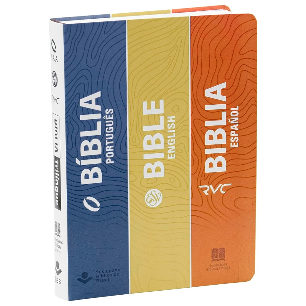 Bíblia Sagrada Trilíngue NAA, Português, Inglês e Espanhol, capa semiflexível colorida com texturas. — Plenitude