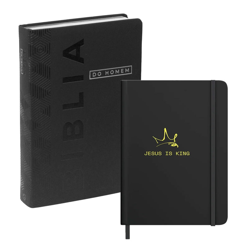 Kit Bíblia Devocional Do Homem NVI preta e Caderno Moleskine preto com — Plenitude