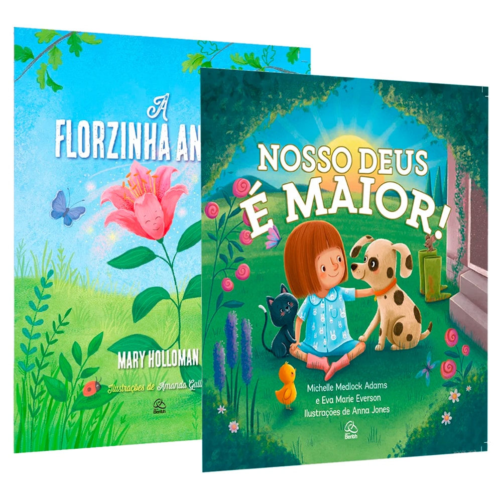 Kit Sementinhas de Fé, 2 livros infantis com capas coloridas, ilustrações de flores, animais e crianças. — Plenitude