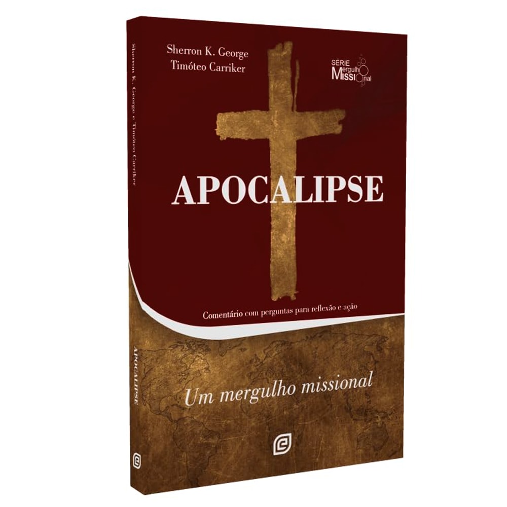 Livro de capa mole, Apocalipse, com capa vermelha escura e uma cruz dourada centralizada. — Plenitude