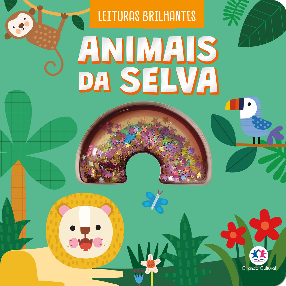 Livro infantil "Animais da Selva" com capa verde e ilustrações de animais. — Plenitude