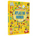 Livro infantil "Descobertas Magníficas | Atlas do Mundo" com capa amarela e ilustrações de povos e lugares. — Plenitude
