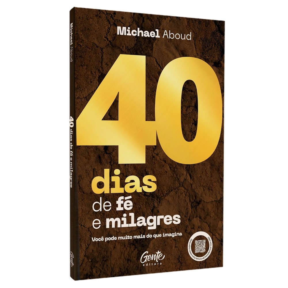 Livro de capa dura marrom com título "40 dias de fé e milagres" em dourado e branco. — Plenitude