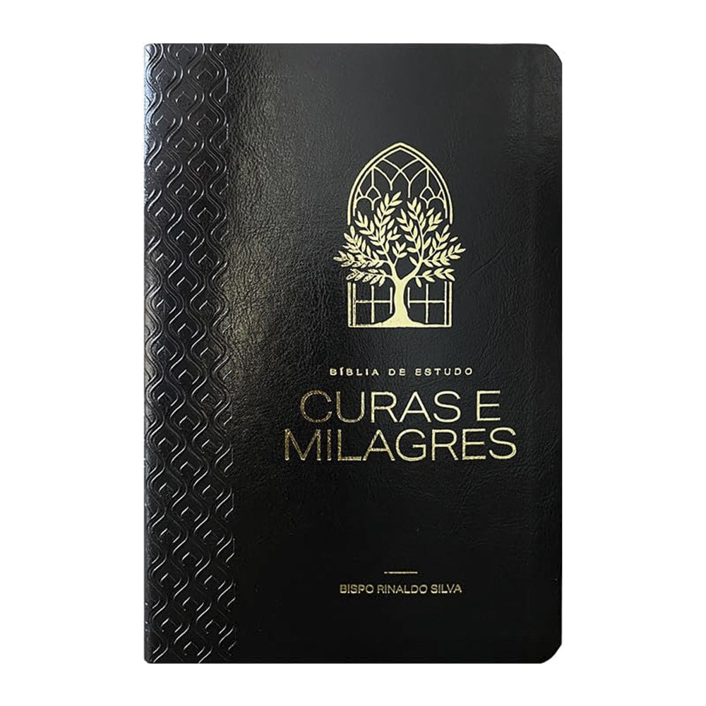 Bíblia de Estudo KJA, capa luxo nobre preta com detalhes dourados e ilustração de árvore, por Bispo Rinaldo Silva. — Plenitude