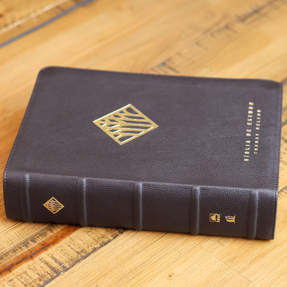 Bíblia De Estudo Thomas Nelson | NVI | Letra Normal | Capa Luxo Marrom Couro Legítimo