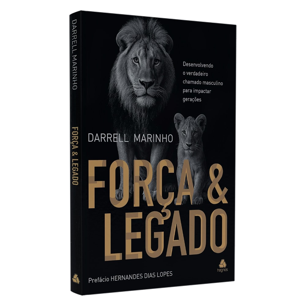 Capa do livro Força e Legado, de Darrel Marinho, com um leão e um filhote em fundo preto. — Plenitude
