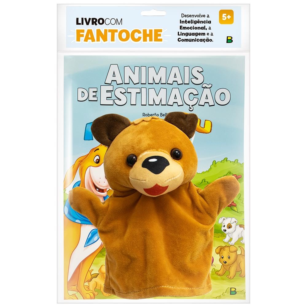 Livro com Fantoche Animais de Estimação da Todolivro, embalagem transparente com urso de pelúcia. — Plenitude