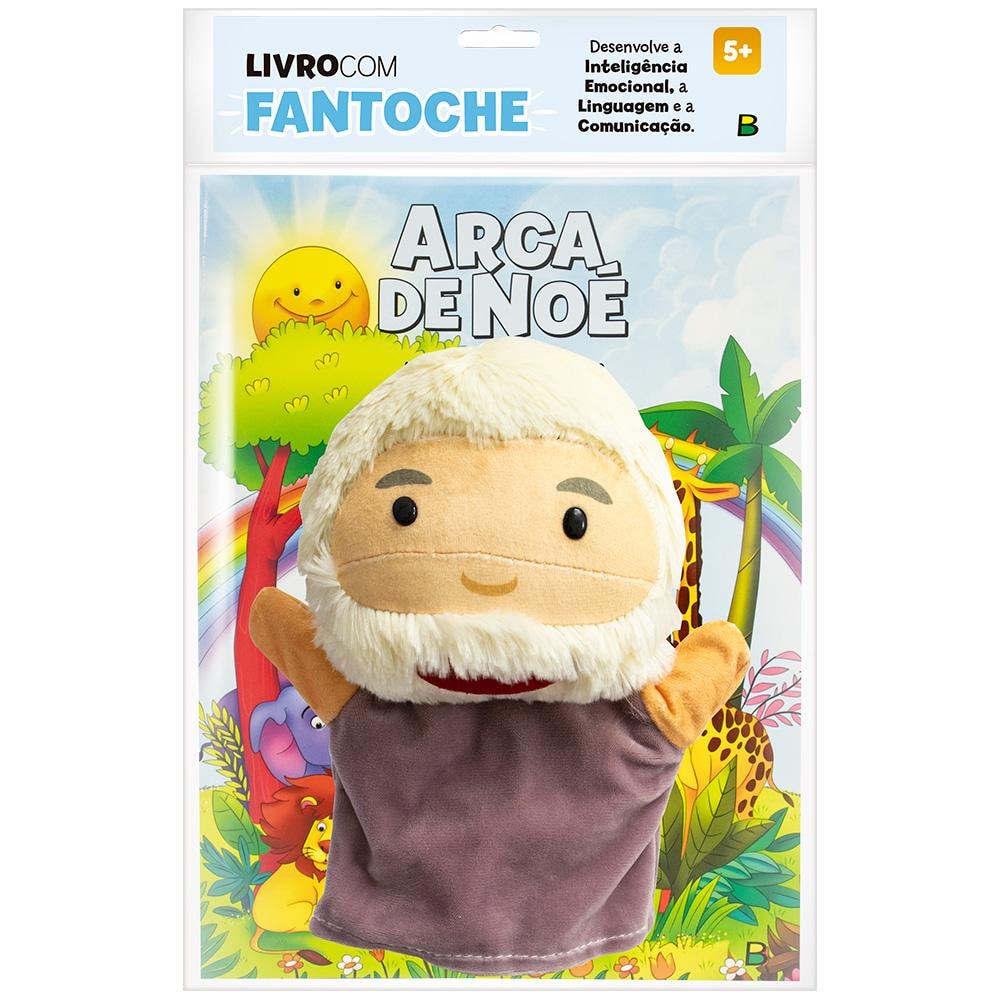 Livro com Fantoche: Arca de Noé, da Todolivro, embalagem transparente com livro e fantoche de Noé. — Plenitude