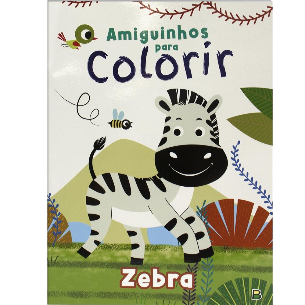 Livro de colorir Amiguinhos para Colorir: Zebra, Todolivro. Capa com zebra sorridente em paisagem verde. — Plenitude