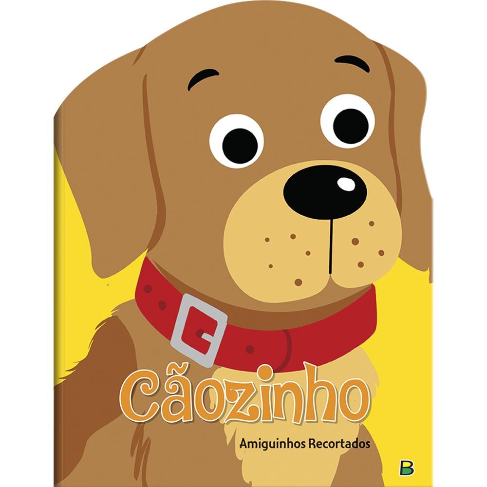 Livro recortado Amiguinhos Recortados II: Cãozinho, Mammoth World. Capa amarela com cãozinho marrom de coleira vermelha. — Plenitude
