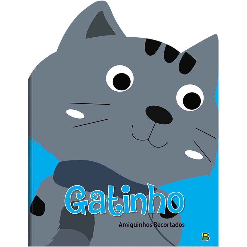 Livro recortado Amiguinhos Recortados II: Gatinho, Mammoth World. Capa azul com gatinho cinza de olhos grandes. — Plenitude