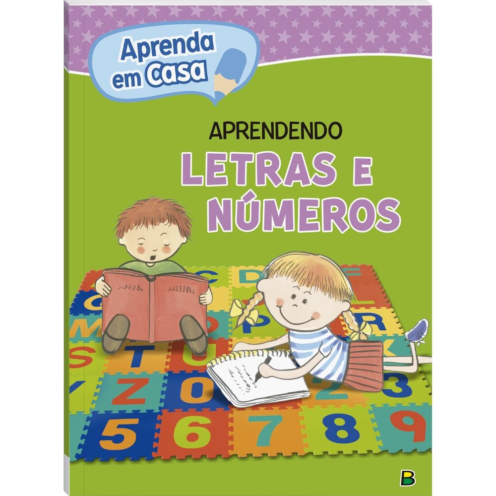 Livro de atividades Aprenda em Casa Aprendendo Letras e Números, Todolivro. Capa verde com crianças e letras/números. — Plenitude