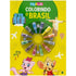Livro de colorir Cores em Ação II: Brasil (Riki & Gabi), da Todolivro, capa amarela com pontos turísticos do Brasil e giz de cera. — Plenitude