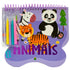 Livro de colorir Aventuras com Cores: Animais, da Mammoth World, capa roxa com zebra, panda, tigre e canetinhas. — Plenitude