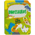 Livro Colorir com Adesivos Dinossauros da Koral Books, capa verde com dinossauros e adesivos. — Plenitude