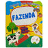 Livro Colorir com Adesivos: Fazenda, capa amarela com vaca, trator e fazendeiro, com 100 adesivos. — Plenitude
