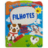 Livro Colorir com Adesivos: Filhotes, capa azul com cachorro e adesivos. — Plenitude