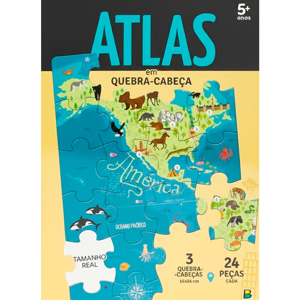 Qc20x27 Nosso Mundo: Atlas | Todolivro: Quebra-cabeça de atlas com mapa da América e animais. — Plenitude