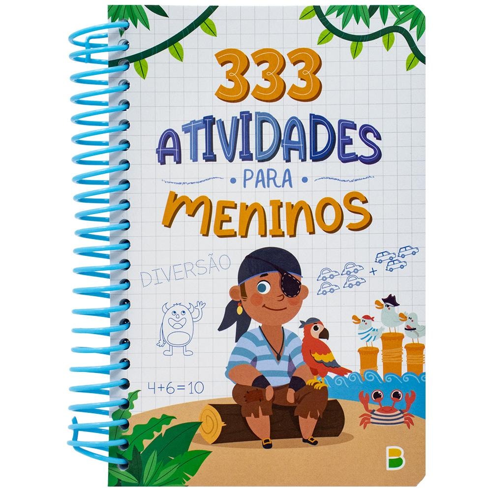 Livro 333 Atividades para meninos da Little Pearl Books, capa azul com ilustrações de pirata. — Plenitude