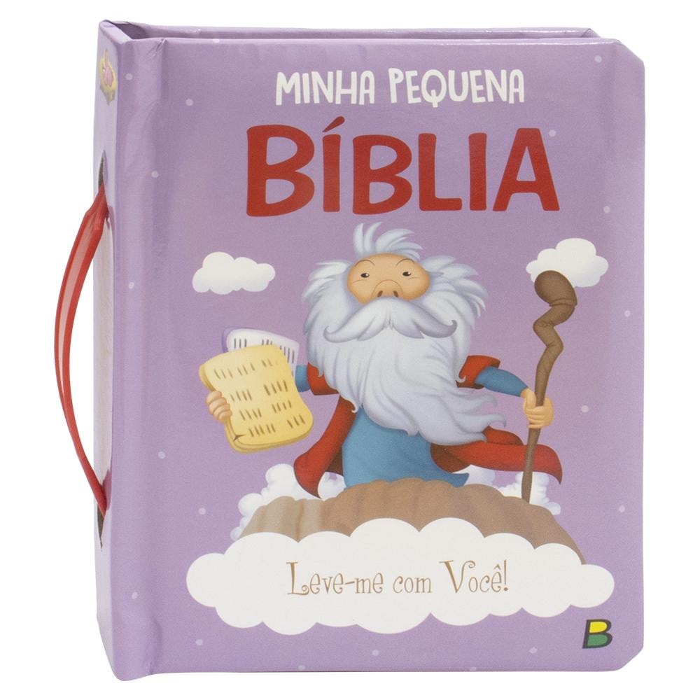 Livro Leve-me com Você! Minha Pequena Bíblia, da Todolivro, capa roxa com alça e Moisés. — Plenitude