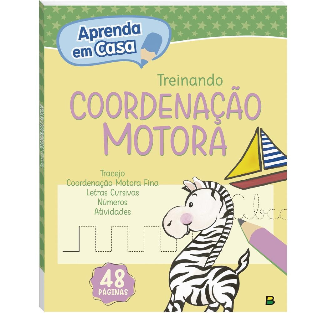 Livro de atividades Aprenda em Casa Treinando: Coordenação Motora, Belli Studio. Capa amarela com zebra e barco. — Plenitude