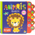 Livro Mundo Sonoro - Procure & Encontre: Animais Selvagens, da Koral Books. Capa azul com leão e botões sonoros. — Plenitude