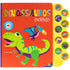 Livro Mundo Sonoro - Procure & Encontre: Dinossauros, capa vermelha com dinossauros e botões de som. — Plenitude