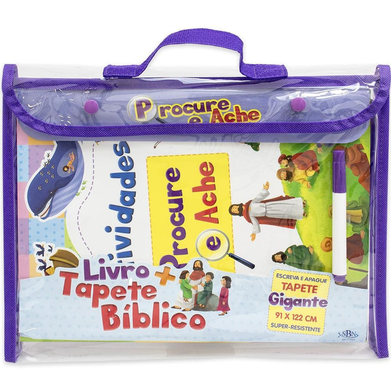 Livro + Tapete Bíblico "Procure e Ache" da Todolivro, kit em embalagem plástica com livro e tapete. — Plenitude