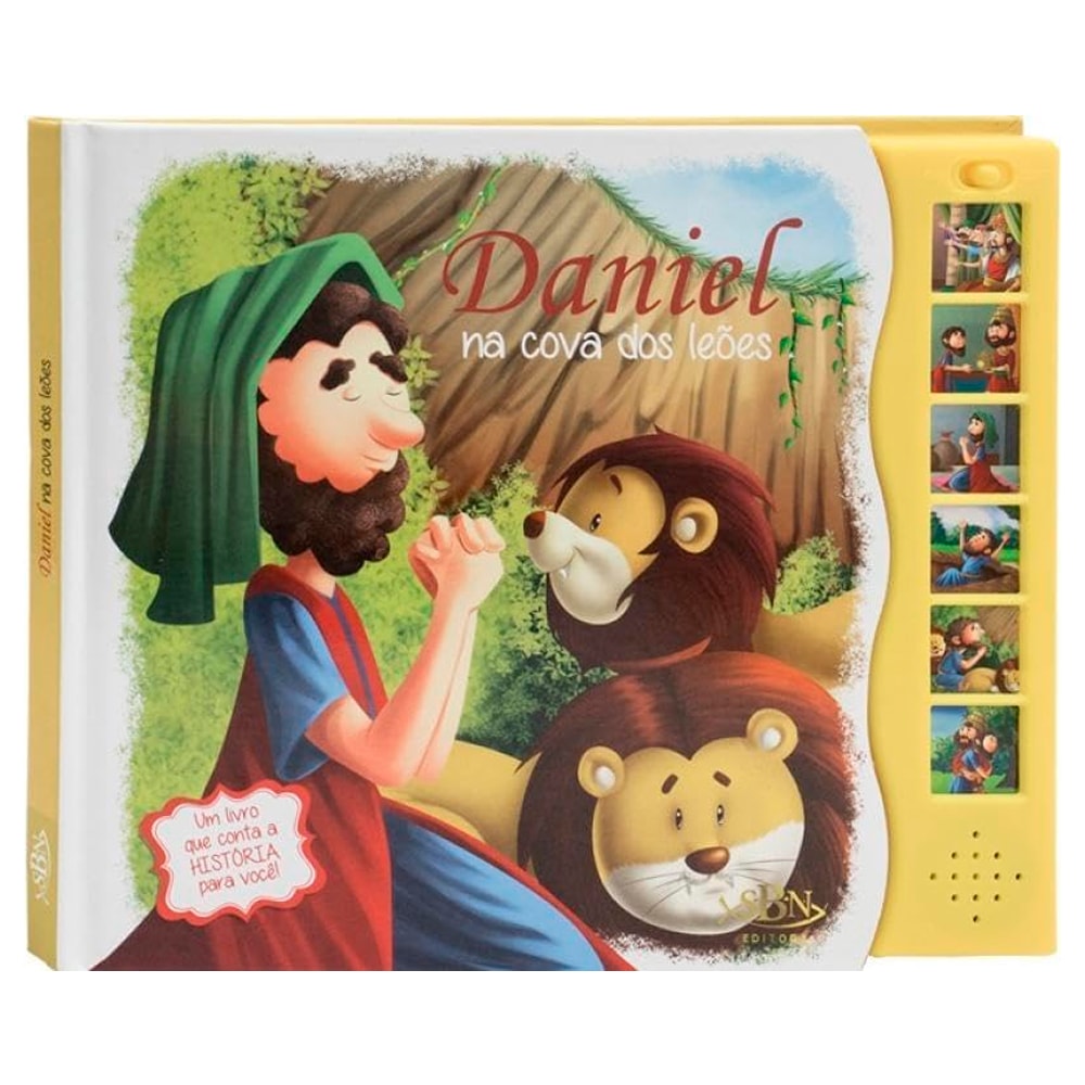 Livro Sonoro - Histórias da Bíblia: Daniel | Todolivro: Capa ilustrada com Daniel e leões, com botões de som amarelos na lateral — Plenitude