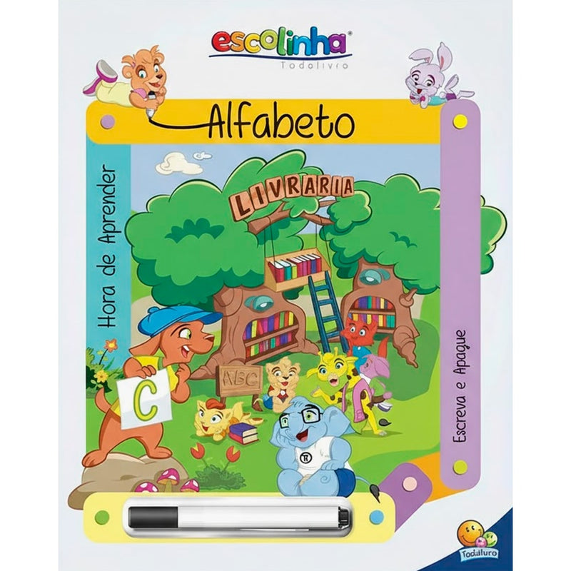 Livro infantil: Hora de Aprender! Alfabeto, da Todolivro. Capa com personagens animais e letras. — Plenitude