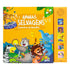 Livro sonoro "Animais Selvagens" da Little Pearl Books, capa amarela com animais e botões laterais. — Plenitude