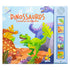 Livro sonoro "Dinossauros" da Little Pearl Books, capa azul com dinossauros e botões laterais. — Plenitude