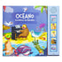 Livro infantil interativo "Oceano" da Little Pearl Books, capa azul com animais marinhos e botões de som. — Plenitude