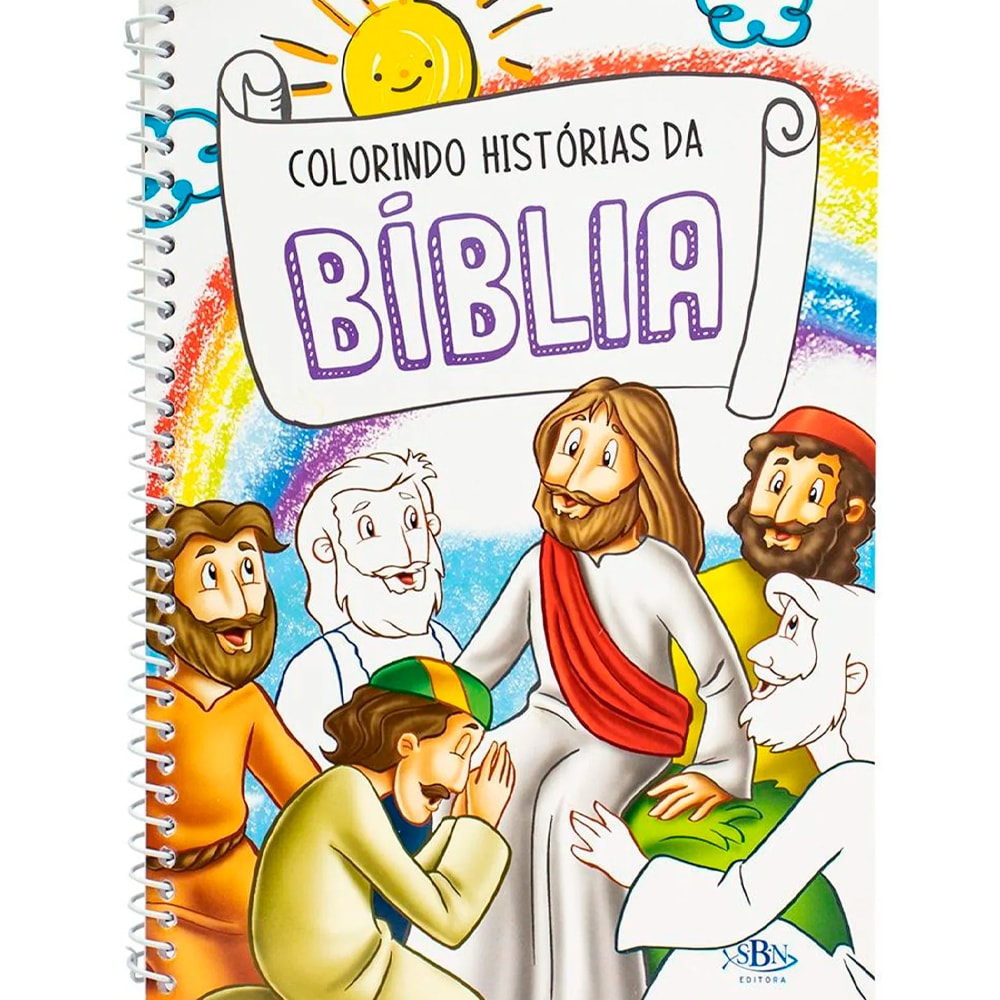 Livro Colorindo Histórias da Bíblia, por Susan H. de Souza Silveira. Capa branca com ilustração de Jesus e seus discípulos. — Plenitude